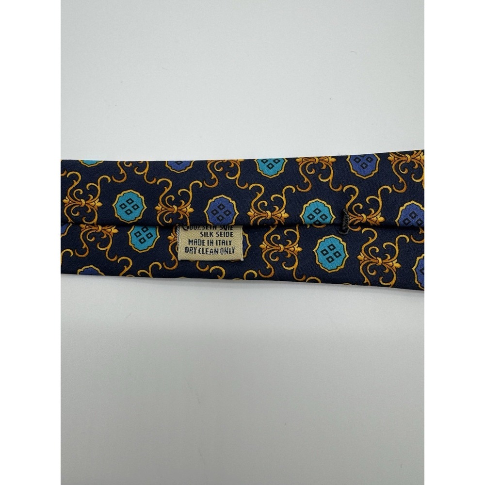 Giacomo‎ De Senece Italian Silk Tie Navy Blue Gold Medallion Made In Italy - Picture 6 of 8
